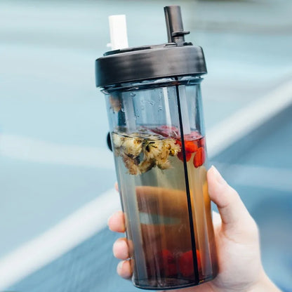Waterfles met Dubbel Compartiment en Rietjes