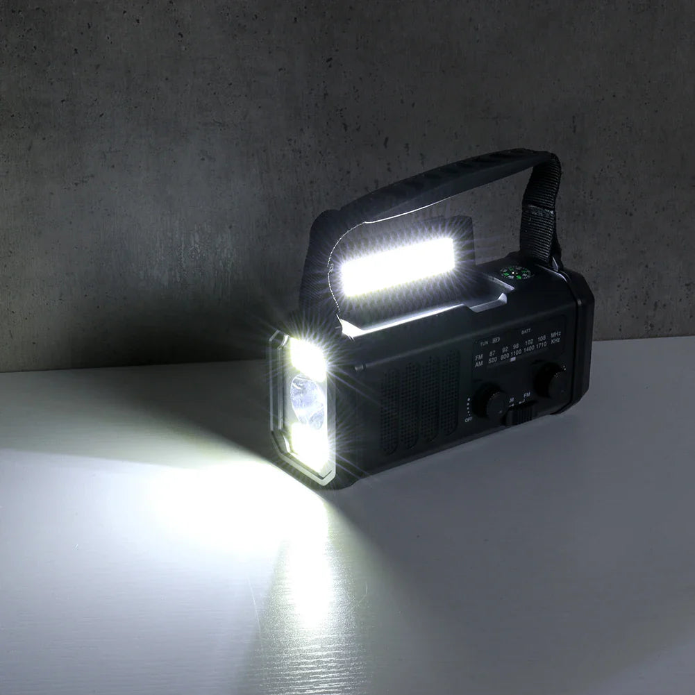 Zonne Radio AM/FM met Zaklamp en Kompas - Velinix