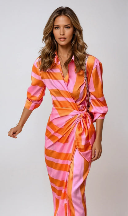 Mabel – Gestreepte Wikkeljurk Voor Dames - Levendig & Chic