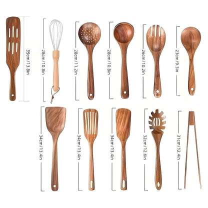 Houten Keukengerei Set 11-delig voor Anti-aanbak Pannen