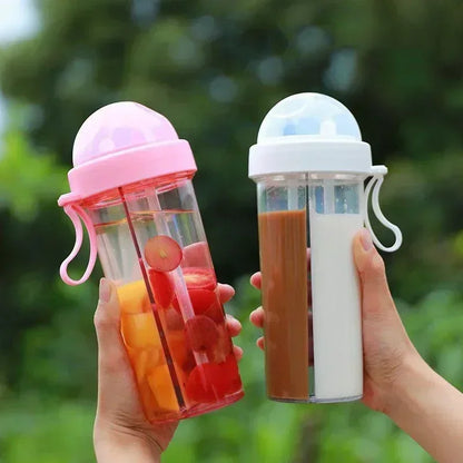 Waterfles met Dubbel Compartiment en Rietjes - Velinix