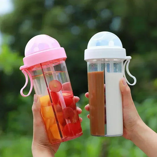 Waterfles met Dubbel Compartiment en Rietjes - Velinix