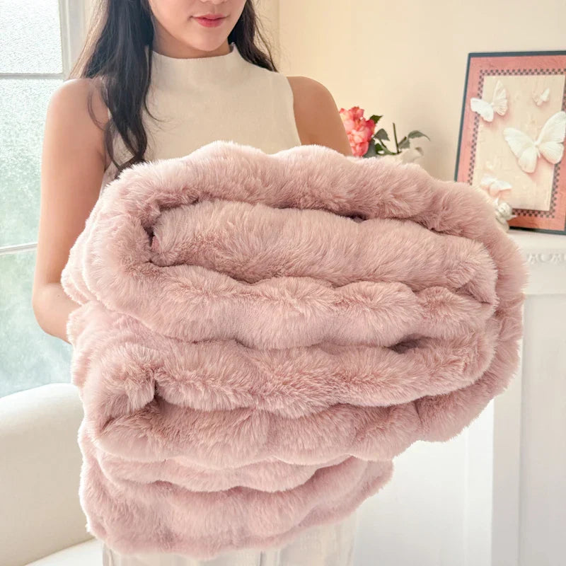Zachte Fleece Deken Extra Dik Dubbel Laags Konijnenbont Imitatie