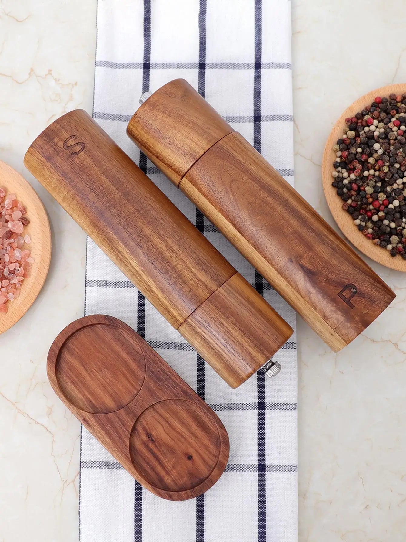 Houten Zout- en Pepermolen Set met Dienblad Luxe uitvoering - Velinix