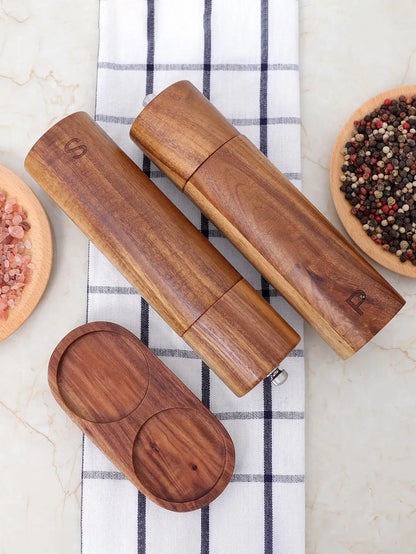 Houten Zout- en Pepermolen Set met Dienblad Luxe uitvoering - Velinix