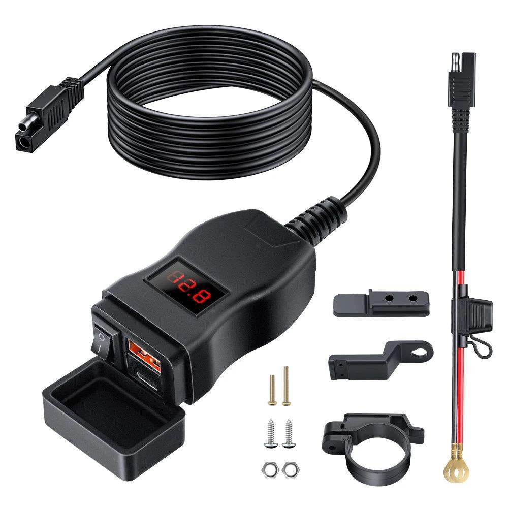Dual USB Oplader Motorfiets Waterdicht voor Zadel of Stuur