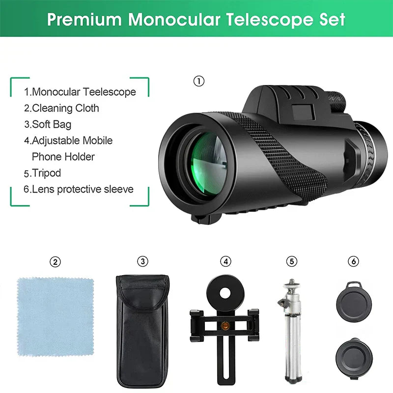 Monoculaire Telescoop 80x100 HD Zoom voor Jagen en Kamperen