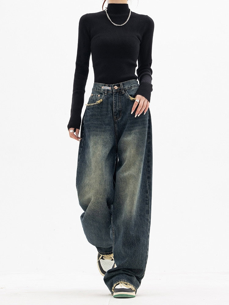 Hoge Taille Baggy Jeans Y2K Stijl Vintage Look - Velinix