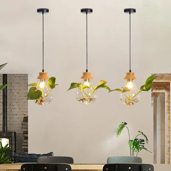 Unieke Hanglamp Glazen Bol met Planten Decoratie