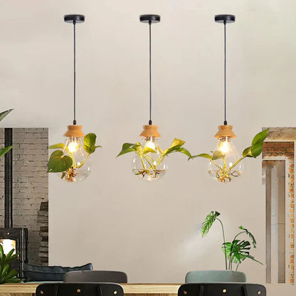 Unieke Hanglamp Glazen Bol met Planten Decoratie