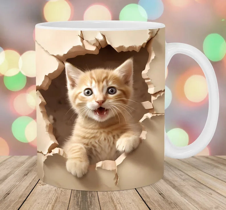 Zwarte Kat Koffiemok 3D Ontwerp Keramisch