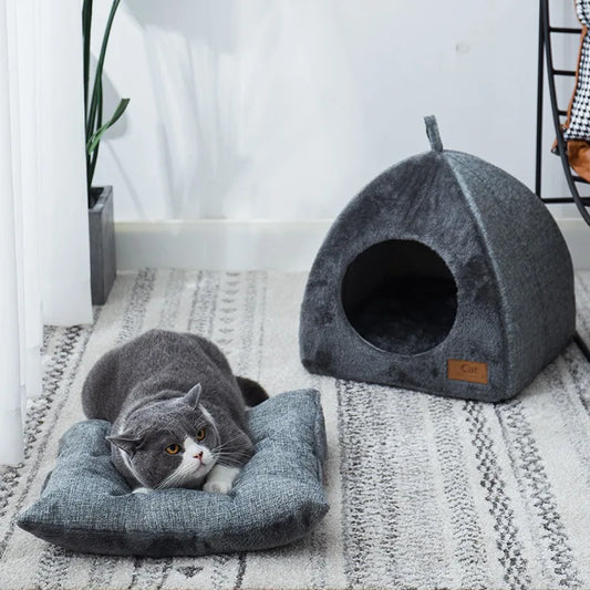 Kattenhuis Luxe Fluwelen Triangel Nest Zacht & Comfortabel - Velinix