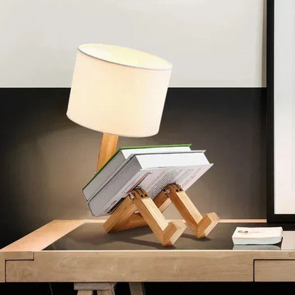 Houten Tafellamp Verstelbaar met Boekenrek en LED Licht