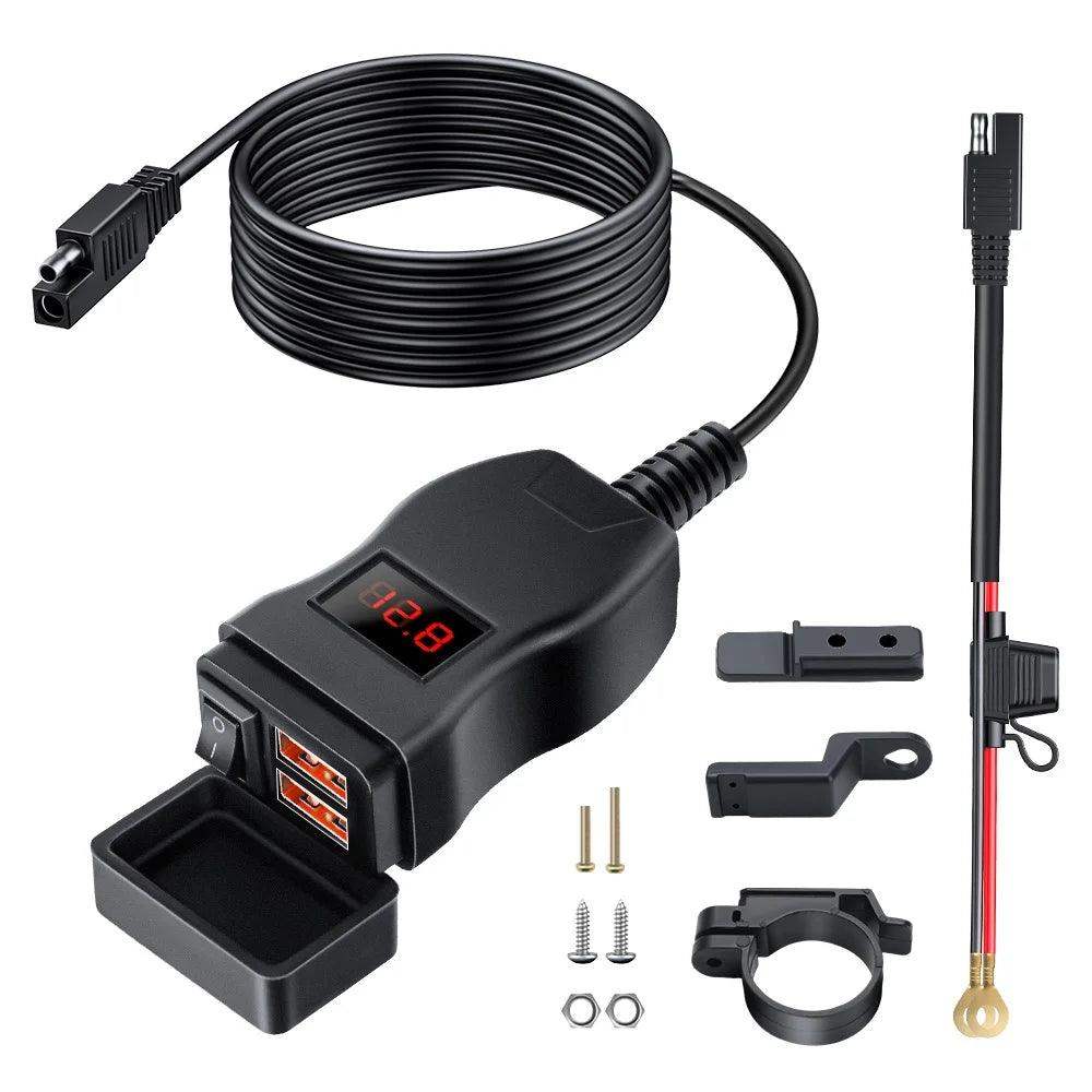 Dual USB Oplader Motorfiets Waterdicht voor Zadel of Stuur