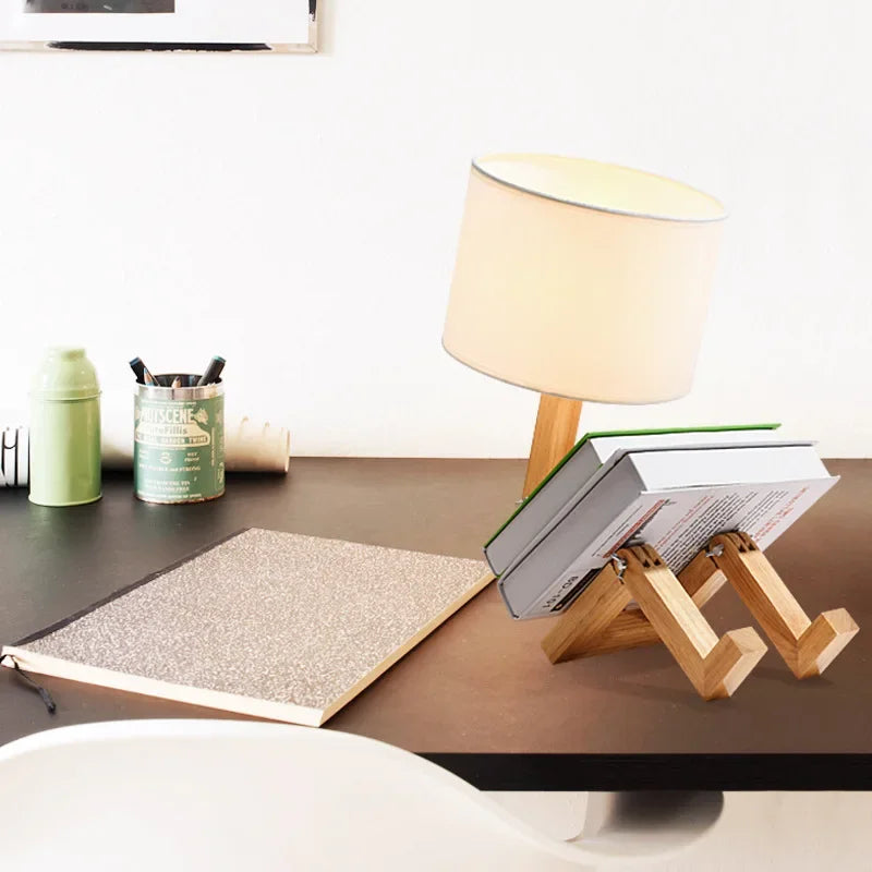 Houten Tafellamp Verstelbaar met Boekenrek en LED Licht