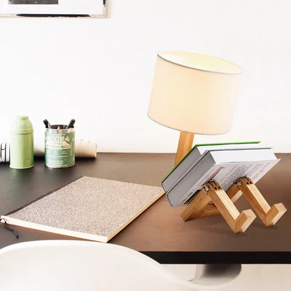 Houten Tafellamp Verstelbaar met Boekenrek en LED Licht