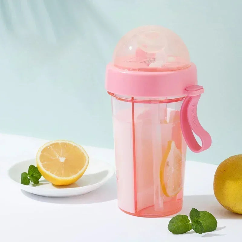 Waterfles met Dubbel Compartiment en Rietjes