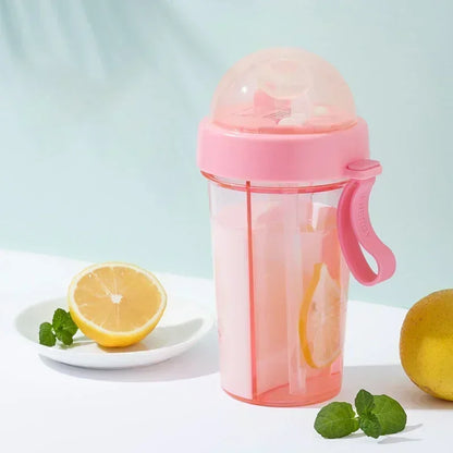 Waterfles met Dubbel Compartiment en Rietjes