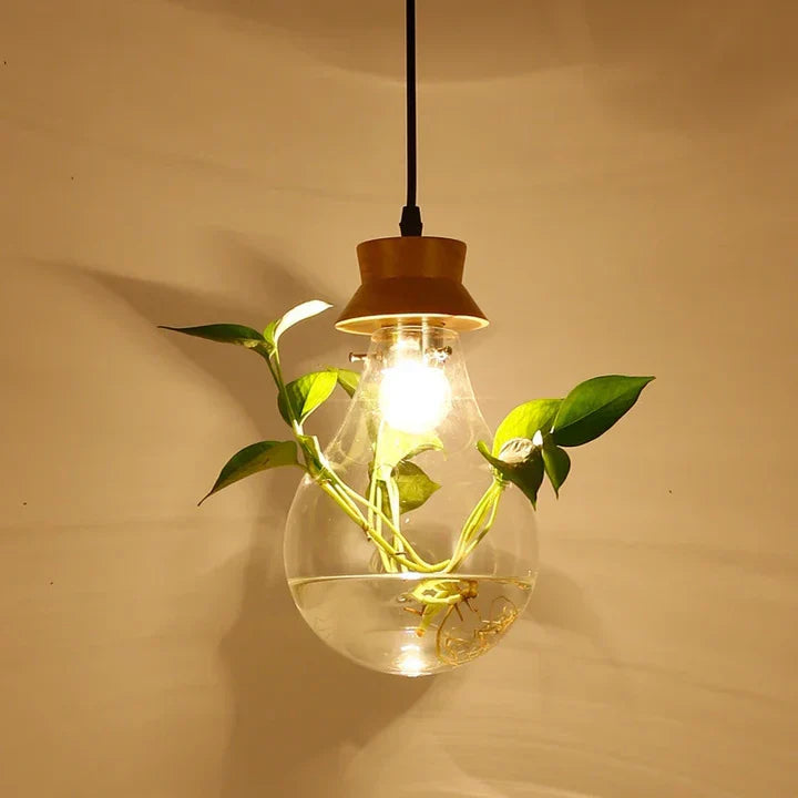 Unieke Hanglamp Glazen Bol met Planten Decoratie