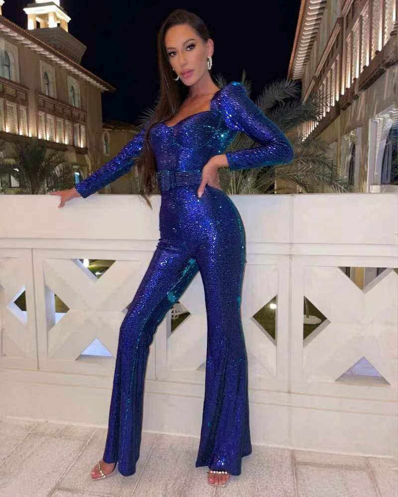 Glitter Jumpsuit Vrouw Glamoureus Feestkleding