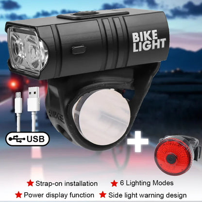 Fietslicht Set LED Oplaadbaar Waterdicht met Koplamp en Achterlicht