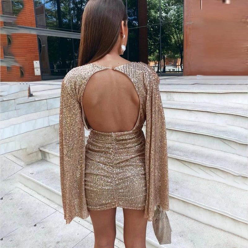 Feestelijke Glitter Jurk met V Hals