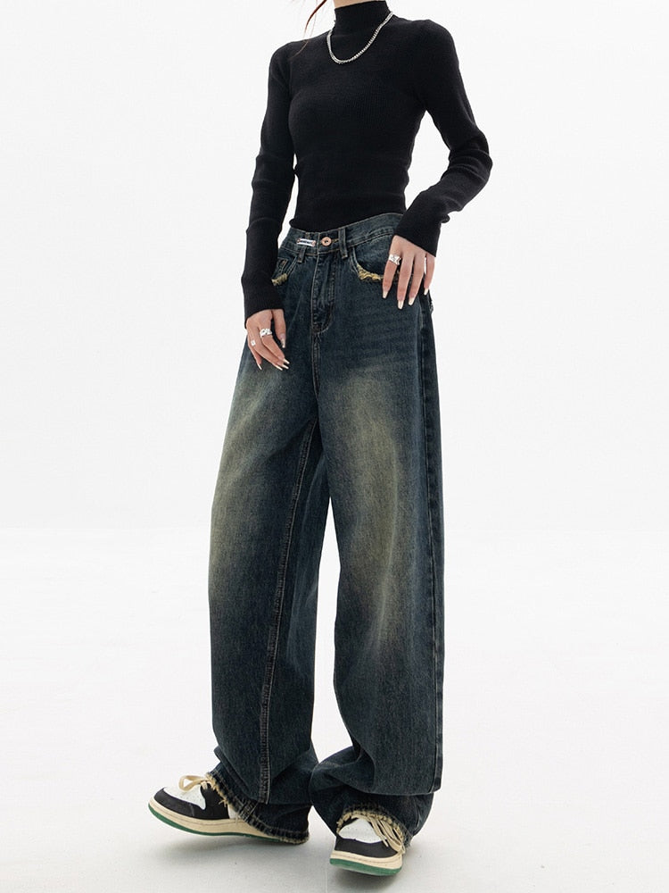 Hoge Taille Baggy Jeans Y2K Stijl Vintage Look