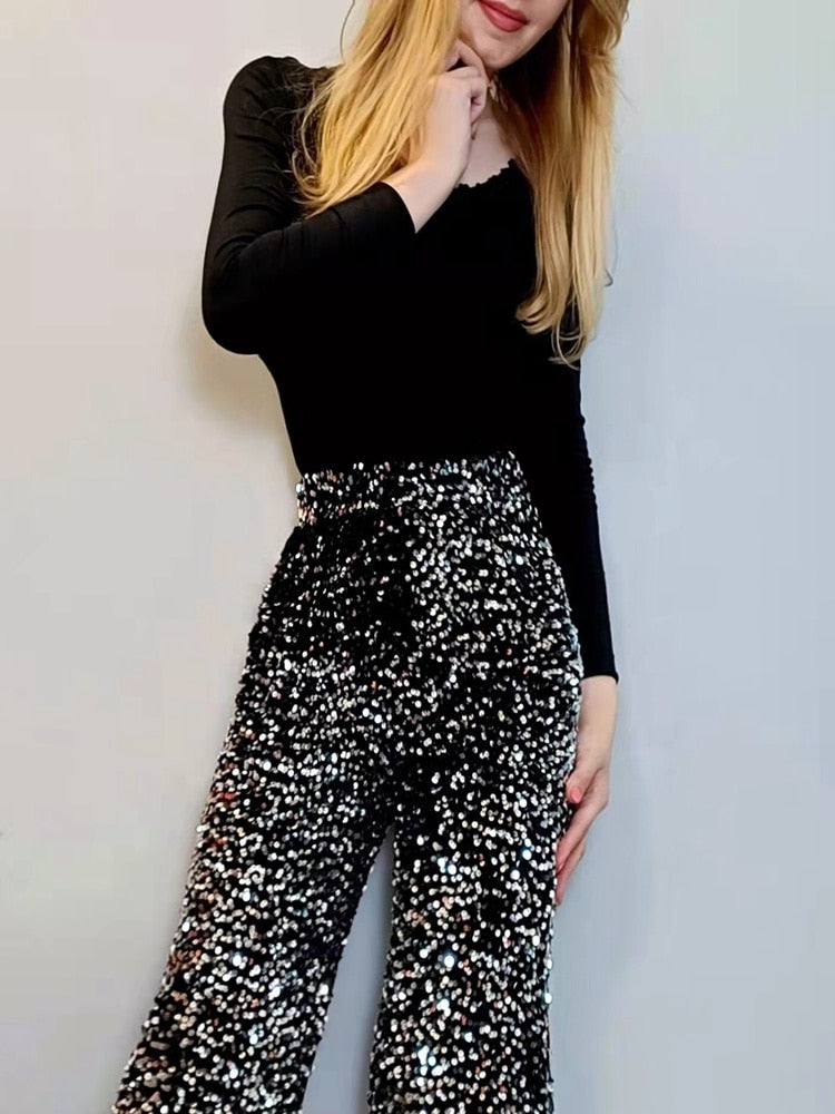 Glitter Broek Tanya | Glamoureuze en Comfortabele Losse Broek - Velinix