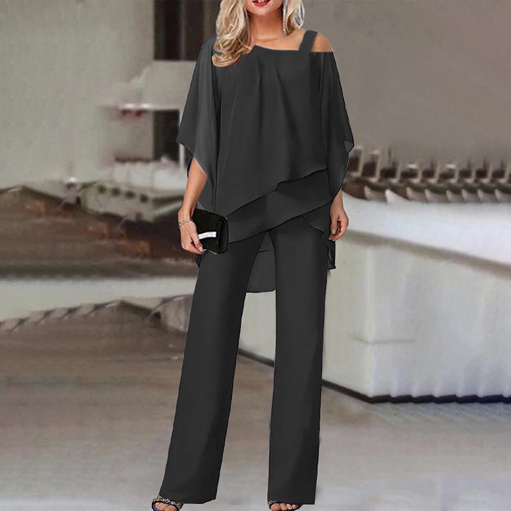 Dames Jumpsuit Lange Pijpen Cold Shoulder Elegant Zwart