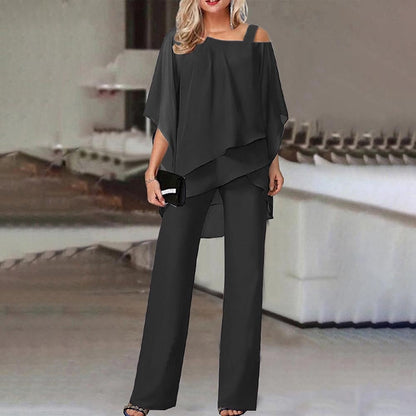 Dames Jumpsuit Lange Pijpen Cold Shoulder Elegant Zwart