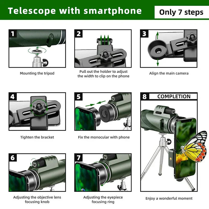 Monoculaire Telescoop 80x100 HD Zoom voor Jagen en Kamperen