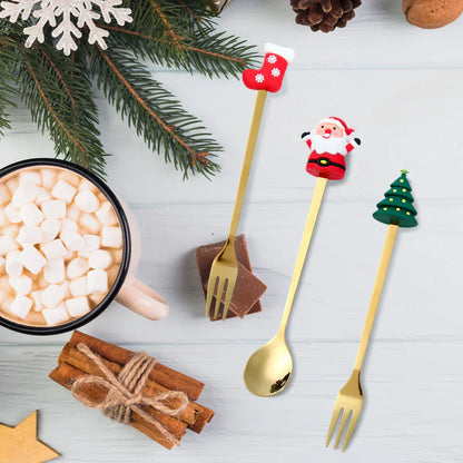 Kerstbestekset Goud met Kerstman Design Luxe Lepel en Vork