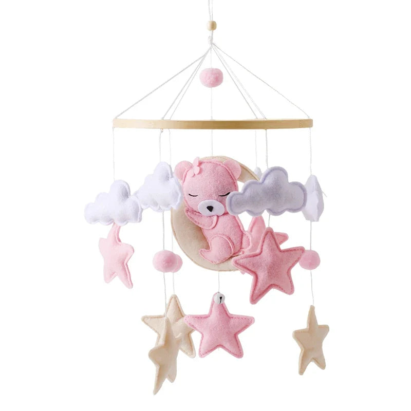 Houten Wiegmobiel met Vilt Beer Zachte Baby Mobiel