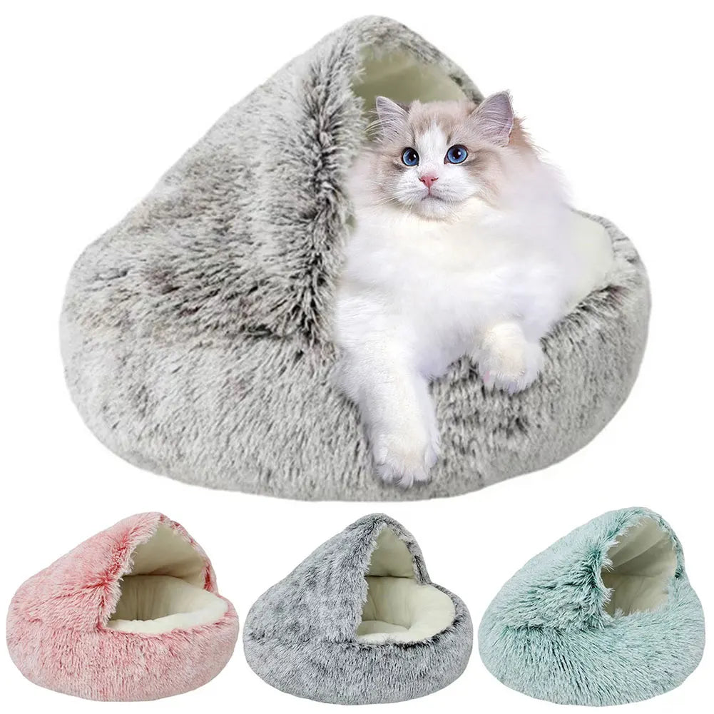 Kattenbed Pluche met Capuchon Warm en Zacht voor Katten - Velinix