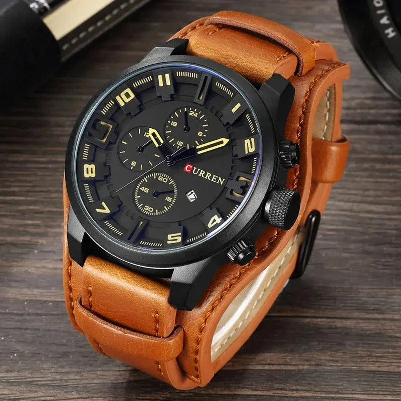 Herenchronograaf Quartz Horloge Leren Band met Stopwatch
