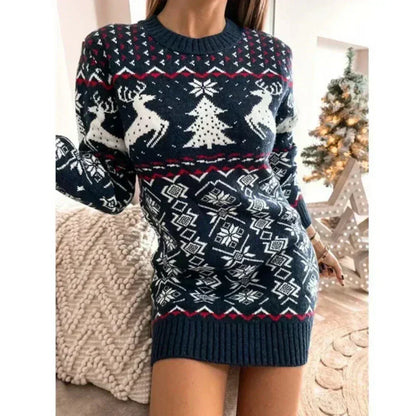 Dames Kerstjurk Warm Gebeitst Feestelijke Winterjurk