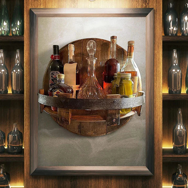 Houten Wijnfles Houder Muurdisplay Vintage Stijl