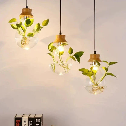 Unieke Hanglamp Glazen Bol met Planten Decoratie