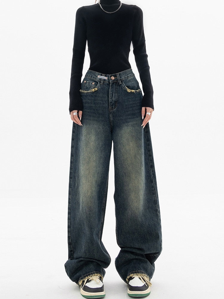 Hoge Taille Baggy Jeans Y2K Stijl Vintage Look