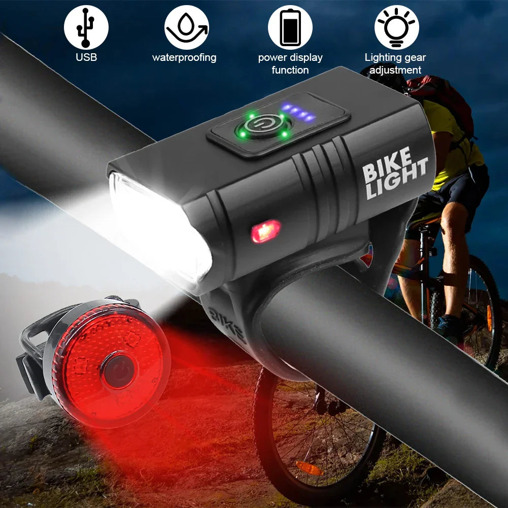 Fietslicht Set LED Oplaadbaar Waterdicht met Koplamp en Achterlicht