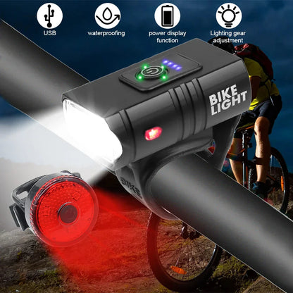Fietslicht Set LED Oplaadbaar Waterdicht met Koplamp en Achterlicht
