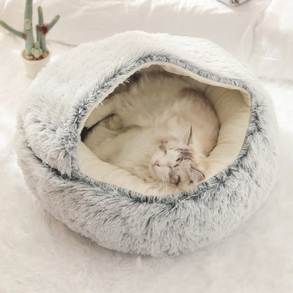 Kattenbed Pluche met Capuchon Warm en Zacht voor Katten
