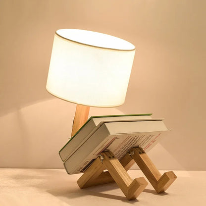 Houten Tafellamp Verstelbaar met Boekenrek en LED Licht
