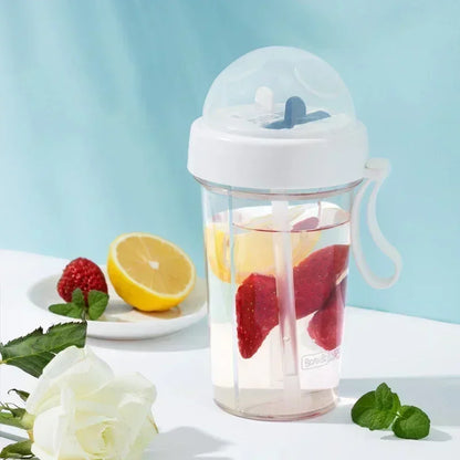 Waterfles met Dubbel Compartiment en Rietjes