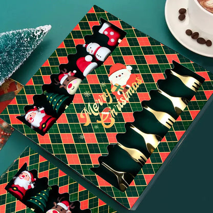 Kerstbestekset Goud met Kerstman Design Luxe Lepel en Vork