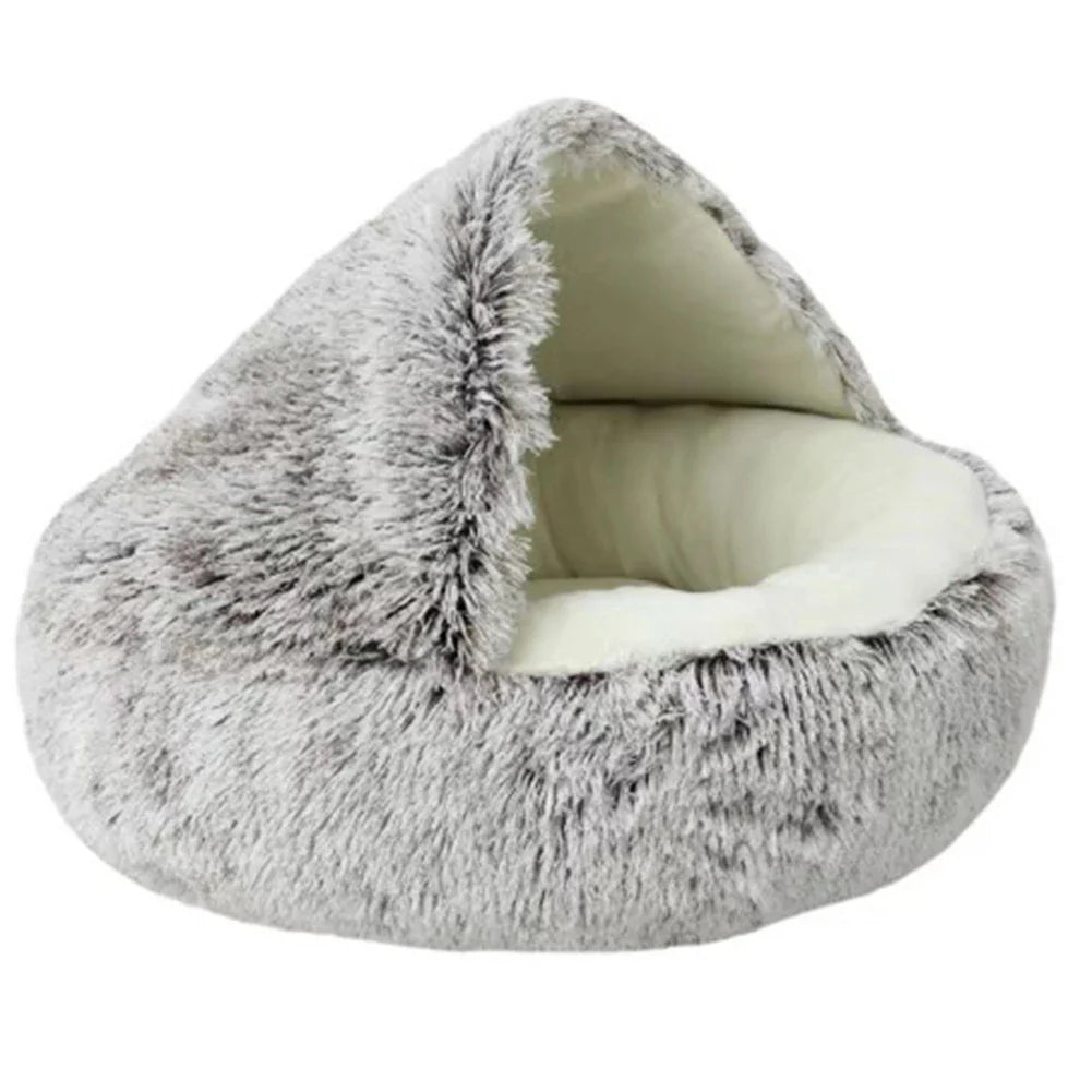 Kattenbed Pluche met Capuchon Warm en Zacht voor Katten
