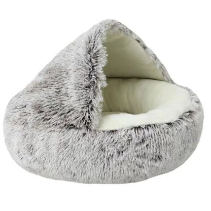 Kattenbed Pluche met Capuchon Warm en Zacht voor Katten
