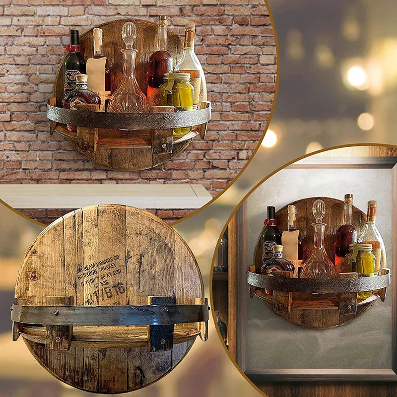 Houten Wijnfles Houder Muurdisplay Vintage Stijl