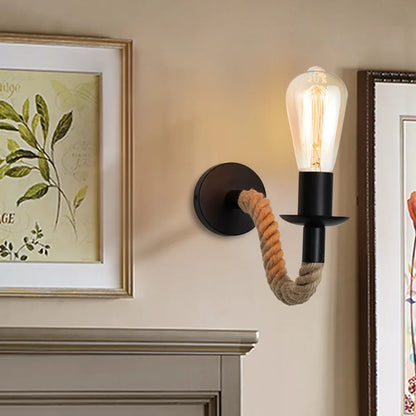 Retro Wandlamp Houten Armatuur met Touw E27 Dimbaar