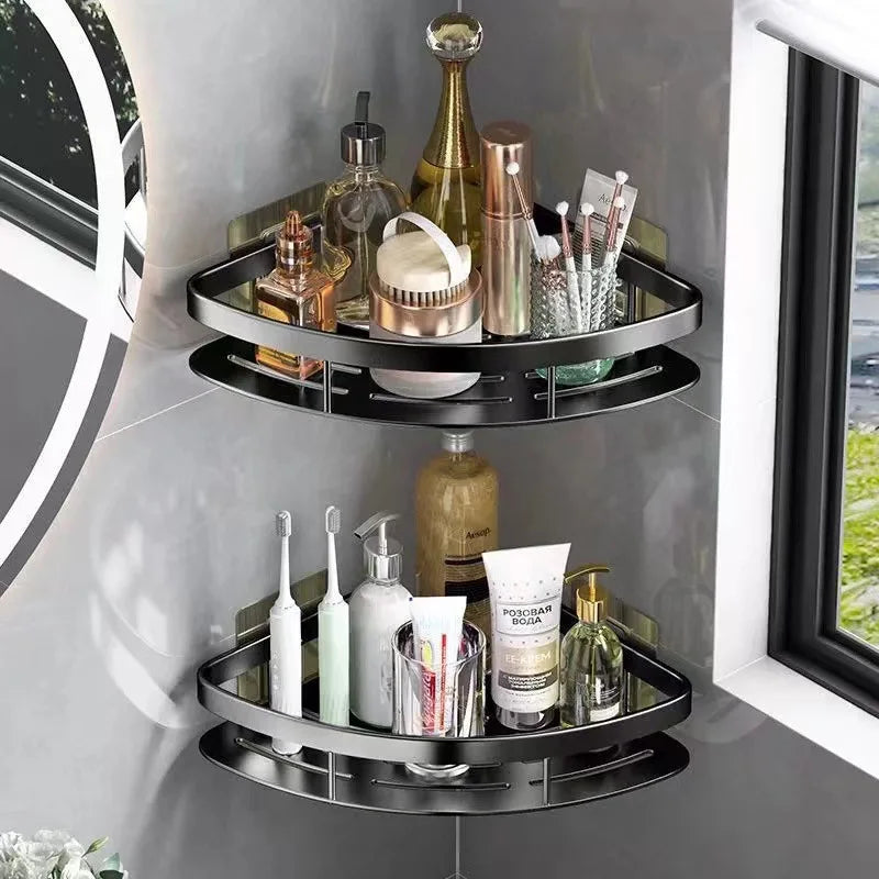 Badkamer Wandrek Aluminium Hoekhouder Zonder Boren voor Zeep en Shampoo
